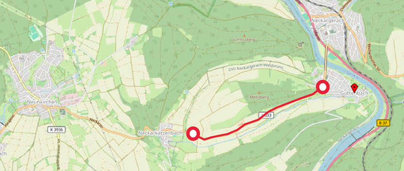 Karte Ausschnitt Bauabschnitt L 633 Neckarkatzenbach – Guttenbach