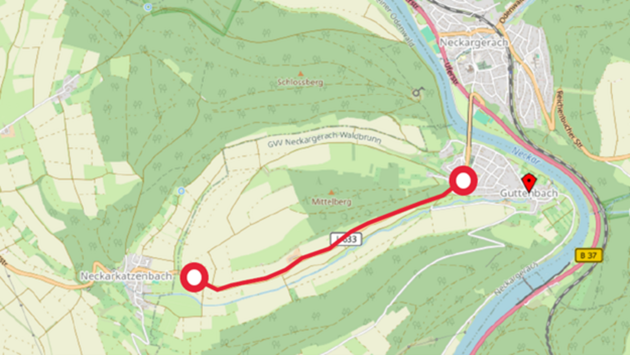 Karte Ausschnitt Bauabschnitt L 633 Neckarkatzenbach – Guttenbach