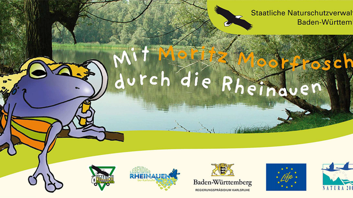 Deckblatt LIFE-Broschüre "Mit Moritz Moorfrosch durch die Rheinauen"