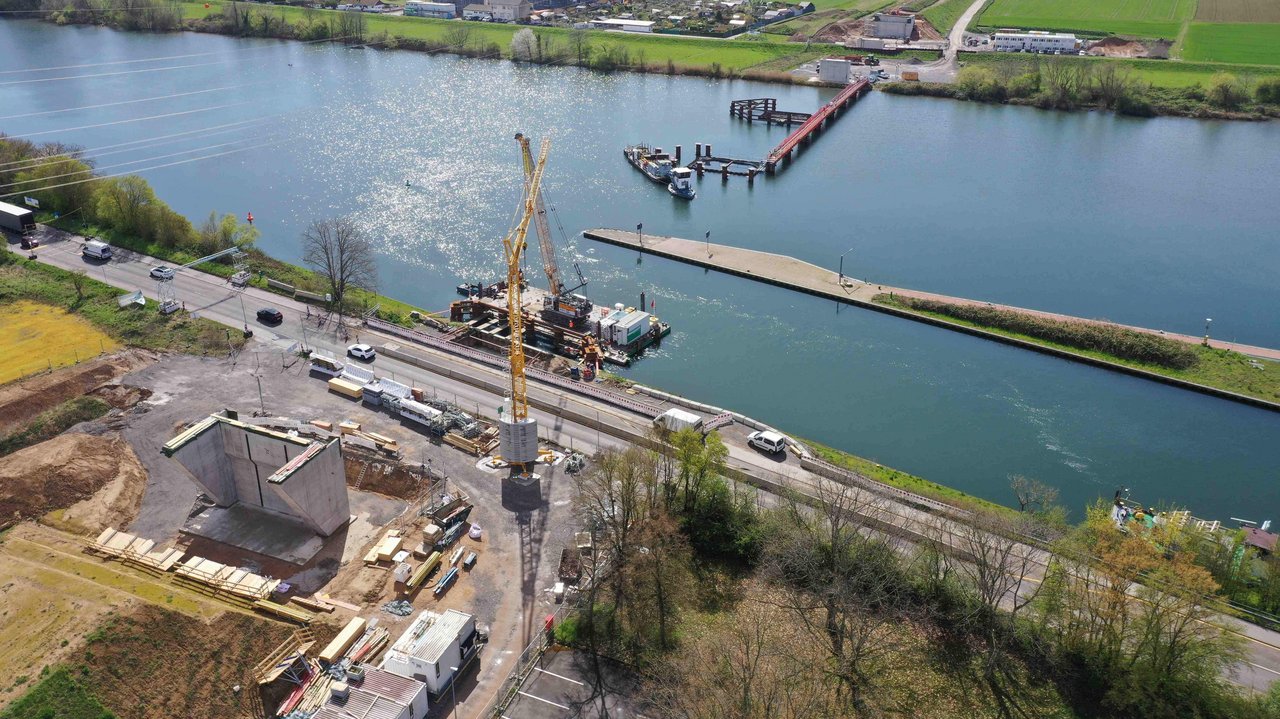 Neckarbrücke Gründung Pfeiler Achse 70 im Bau