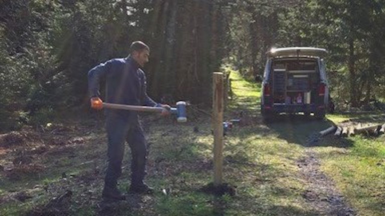 Errichtung eines Weidezauns für die Heckrinder im Naturschutzgebiet Kniebis Alexanderschanze Ein Zaun wird errichtet für Heckenrinder im Wald