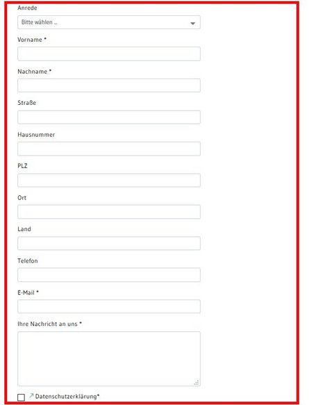 Beispiel Kontakt-Formular Das Formular enthält verschiedene Felder, in die Text eingegeben bwz. die man ankreuzen muss. Zum Beispiel: Vorname, Nachname, Straße, Haus-Nummer. Auch ein Feld Nachricht. Dort können Sie uns eine Nachricht schreiben.