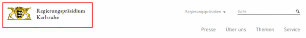 Ausschnitt der Internet-Seite mit rot umrandetem Logo des Regierungs-Präsidiums Karlsruhe