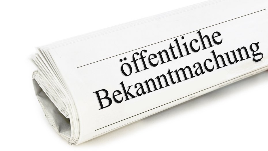 Bekanntmachungen aus dem Regierungspräsidium Zeitung mit dem Titel "Öffentliche Bekanntmachung"