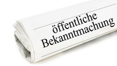 Bekanntmachungen aus dem Regierungspräsidium Zeitung mit dem Titel "Öffentliche Bekanntmachung"