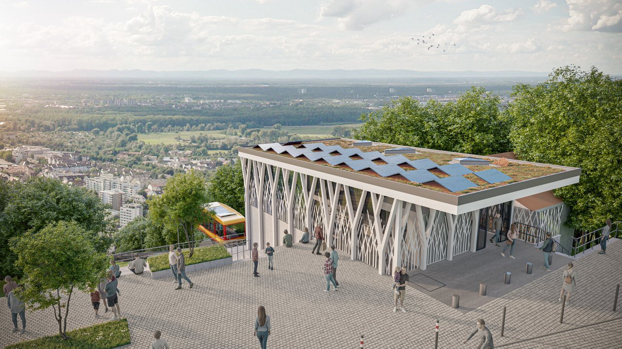Der Durlacher Turmberg ist ein beliebtes Ausflugsziel und bietet Besucherinnen und Besuchern einen fantastischen Ausblick auf Karlsruhe und die Rheinebene. Im Zuge der Neugestaltung der Turmbergbahn wird auch eine neue Bergstation gebaut. 