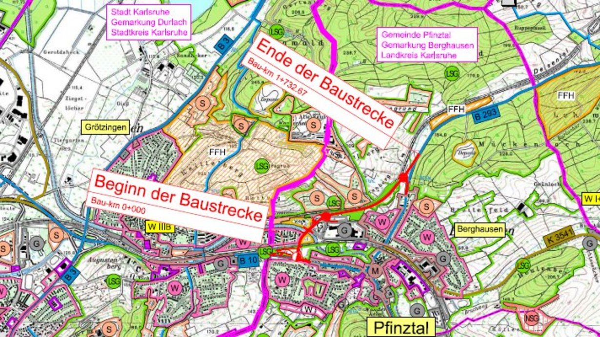 Auszug aus dem Übersichtslageplan mit Darstellung der Baustrecke