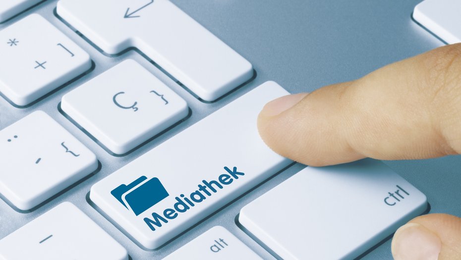Mediathek Tastatur - eine Taste ist beschriftet mit dem Schriftzug "Mediathek"