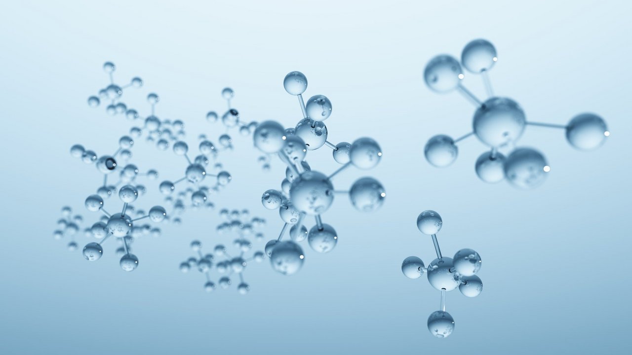 3D-Darstellung der blauen Molekülstruktur
