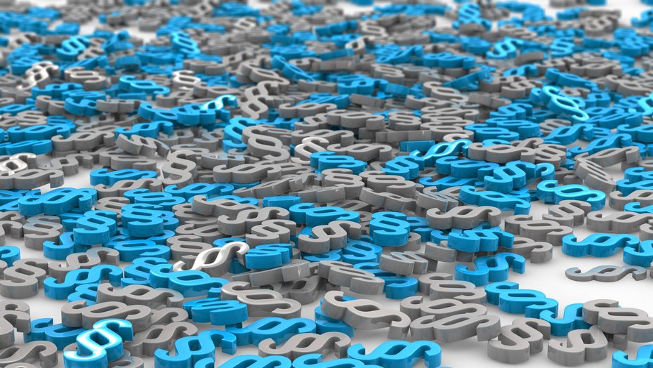 Fläche mit Paragraphenzeichen Blaue und graue Paragraphenzeichen